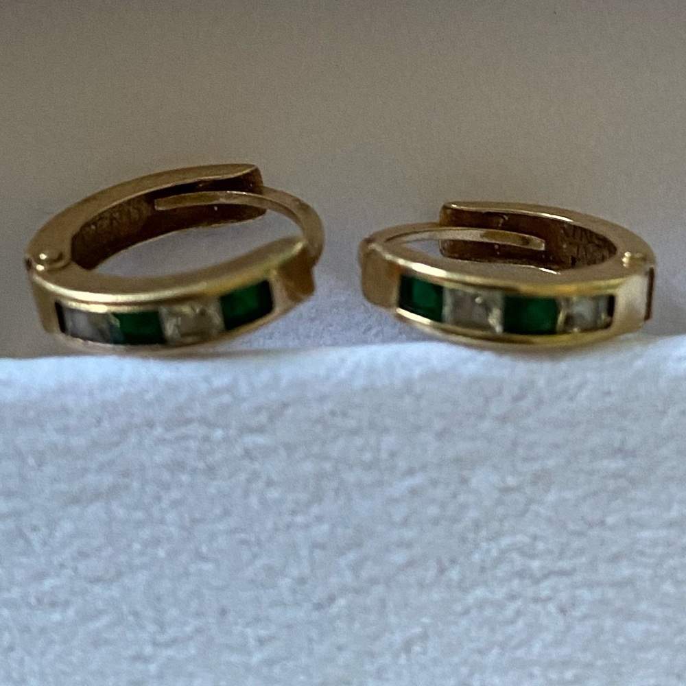 14K gold plated tiny small green hoop earrings